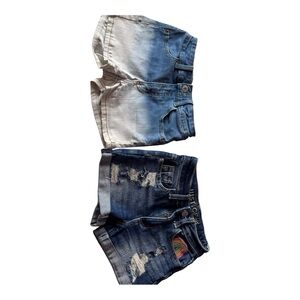 Justice Girls Ombre Light Blue and Dark Blue Denim Shorts - Distressed Pair